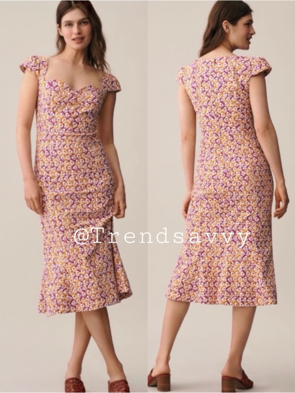 ANTHROPOLOGIE Cecily Fit & Flare Sweetheart Midi Dress Purple Floral Medium NWT